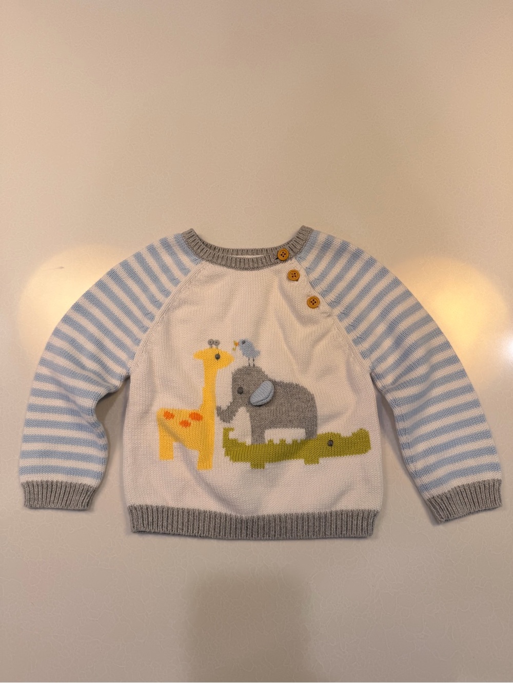 Zubels Baby Animal Knit Sweater - Cream & Light Blue! EUC! 18 month